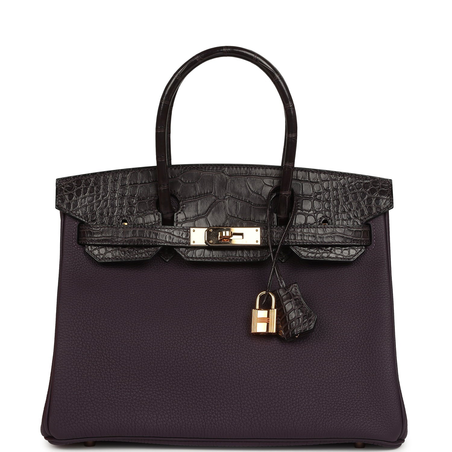Pre-owned Hermes Birkin 30 Raisin Togo and Matte Alligator Touch Gold Hardware