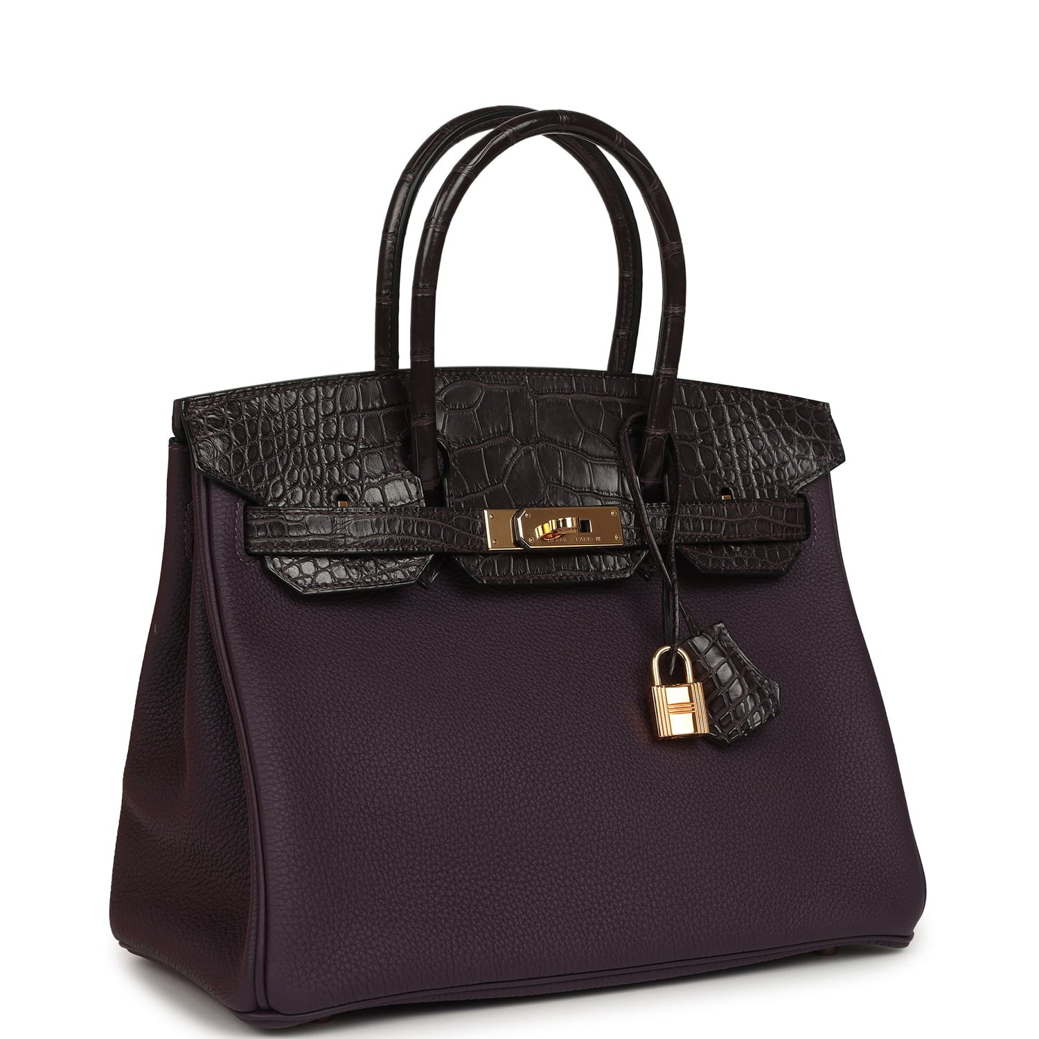 Pre-owned Hermes Birkin 30 Raisin Togo and Matte Alligator Touch Gold Hardware