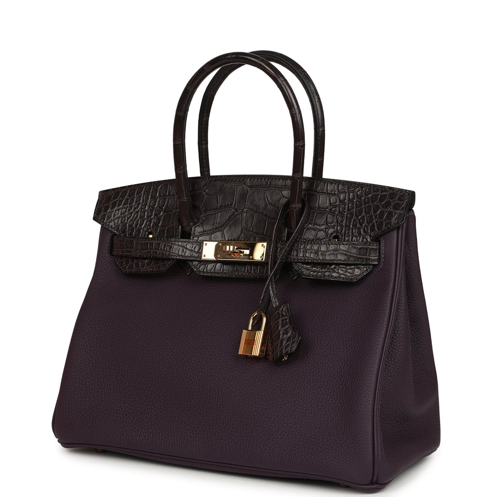 Pre-owned Hermes Birkin 30 Raisin Togo and Matte Alligator Touch Gold Hardware