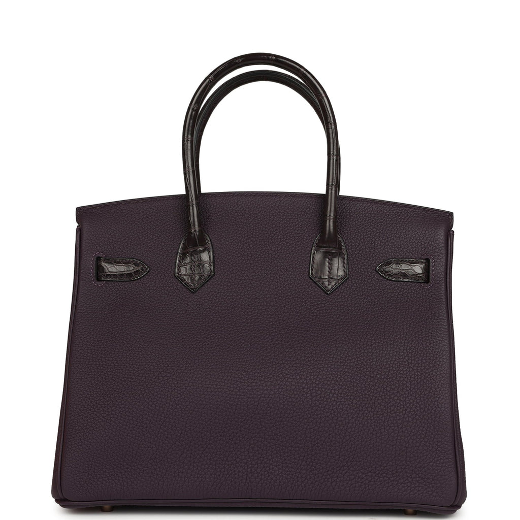 Pre-owned Hermes Birkin 30 Raisin Togo and Matte Alligator Touch Gold Hardware