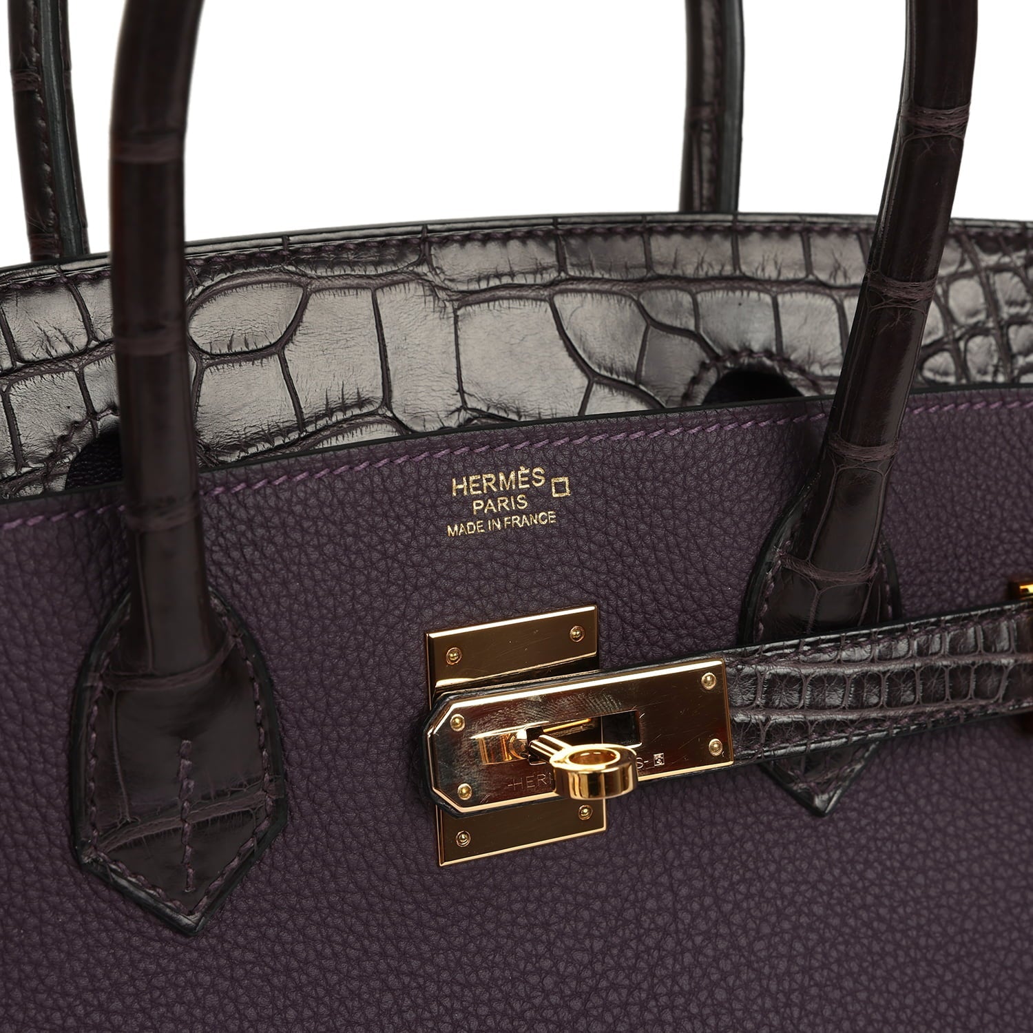 Pre-owned Hermes Birkin 30 Raisin Togo and Matte Alligator Touch Gold Hardware
