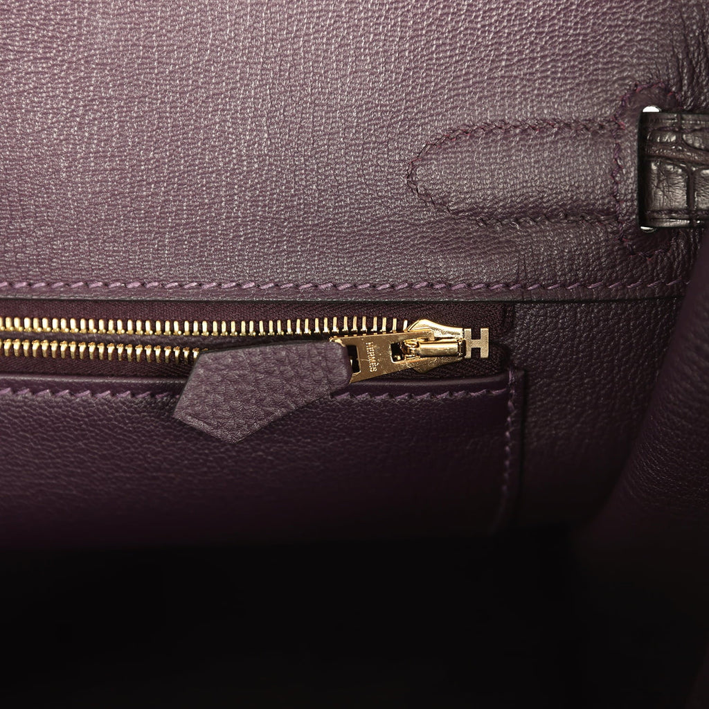 Pre-owned Hermes Birkin 30 Raisin Togo and Matte Alligator Touch Gold Hardware