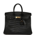 Hermes Birkin 25 Black Matte Alligator Gold Hardware
