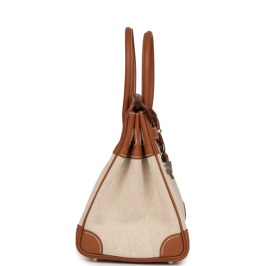 Hermes Birkin 30 Ecru Toile H Canvas and Gold Swift Palladium Hardware