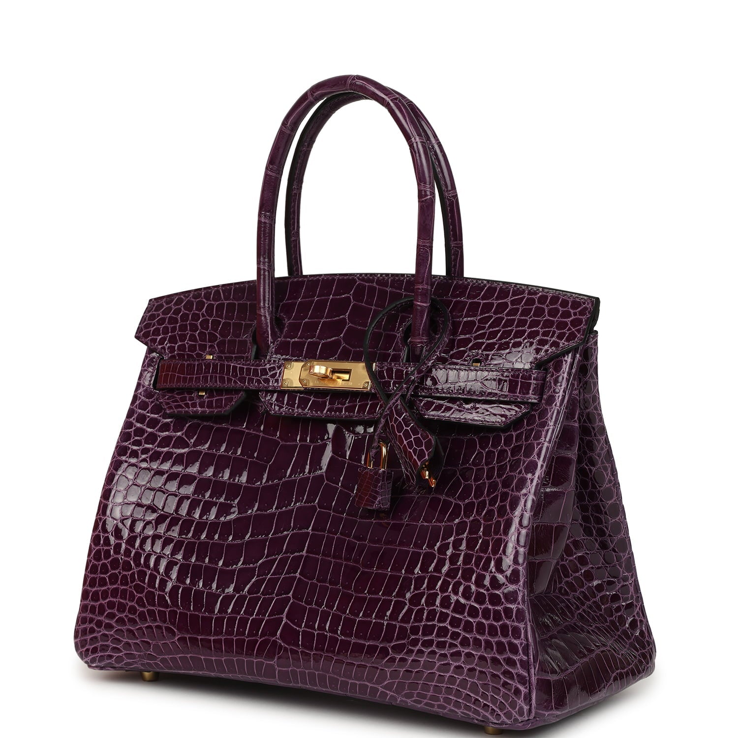 Hermes Birkin 30 Cassis Shiny Porosus Crocodile Gold Hardware