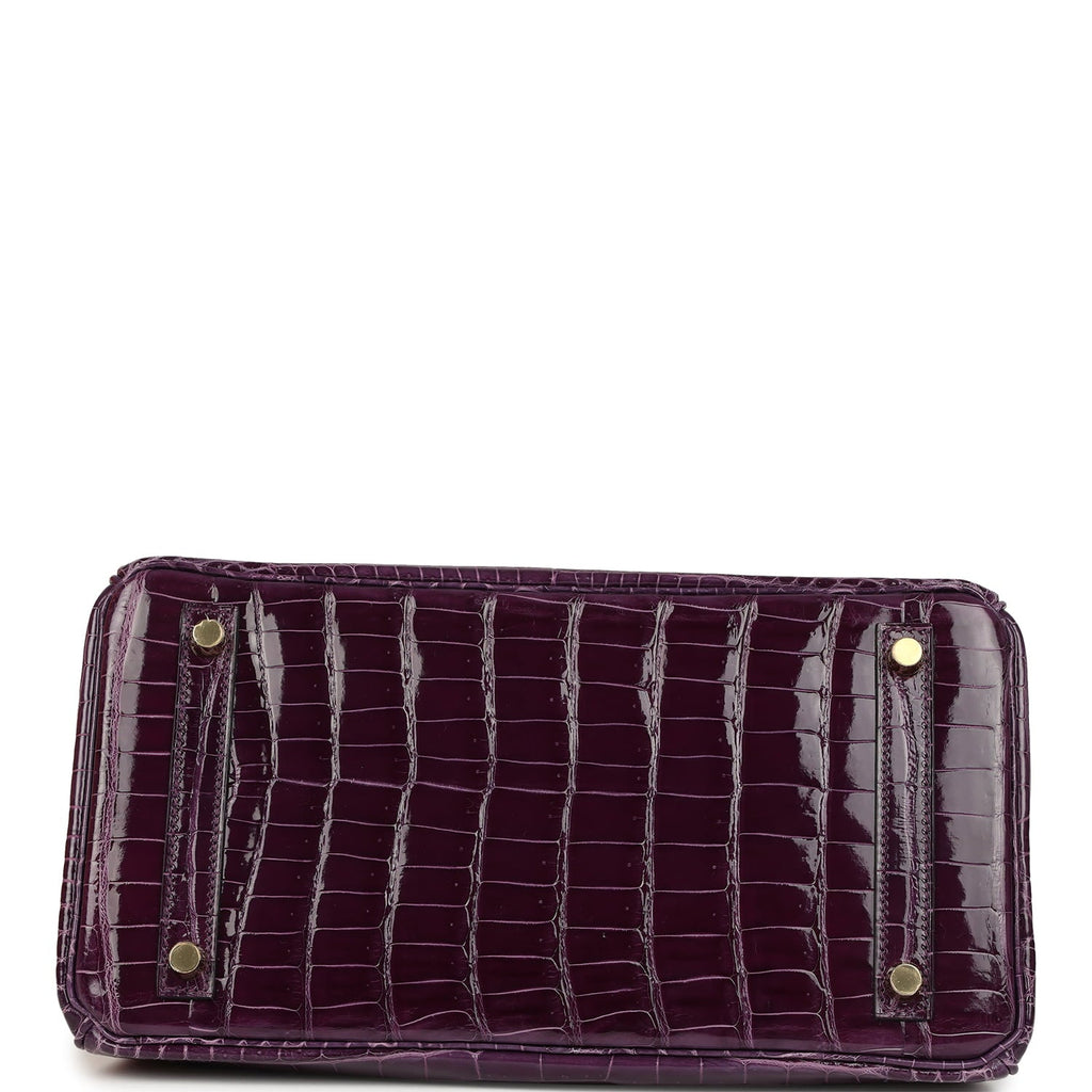 Hermes Birkin 30 Cassis Shiny Porosus Crocodile Gold Hardware