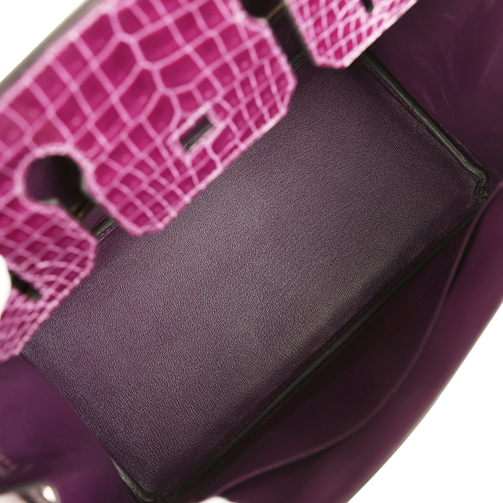 Hermes Birkin 30 Cassis Shiny Porosus Crocodile Gold Hardware