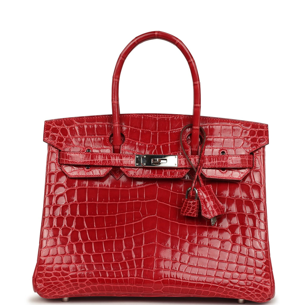 Pre-owned Hermes Birkin 30 Braise Shiny Niloticus Crocodile Palladium Hardware