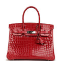 Pre-owned Hermes Birkin 30 Braise Shiny Niloticus Crocodile Palladium Hardware