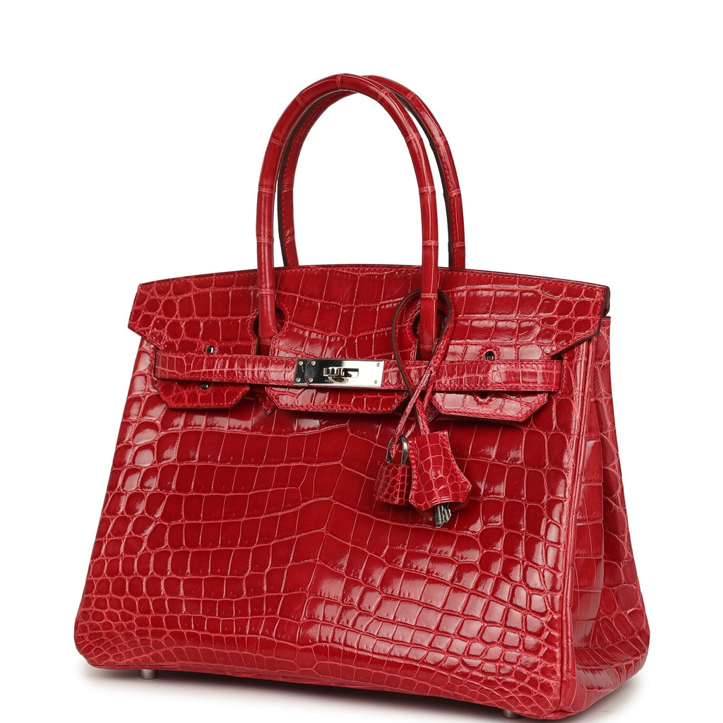 Pre-owned Hermes Birkin 30 Braise Shiny Niloticus Crocodile Palladium Hardware