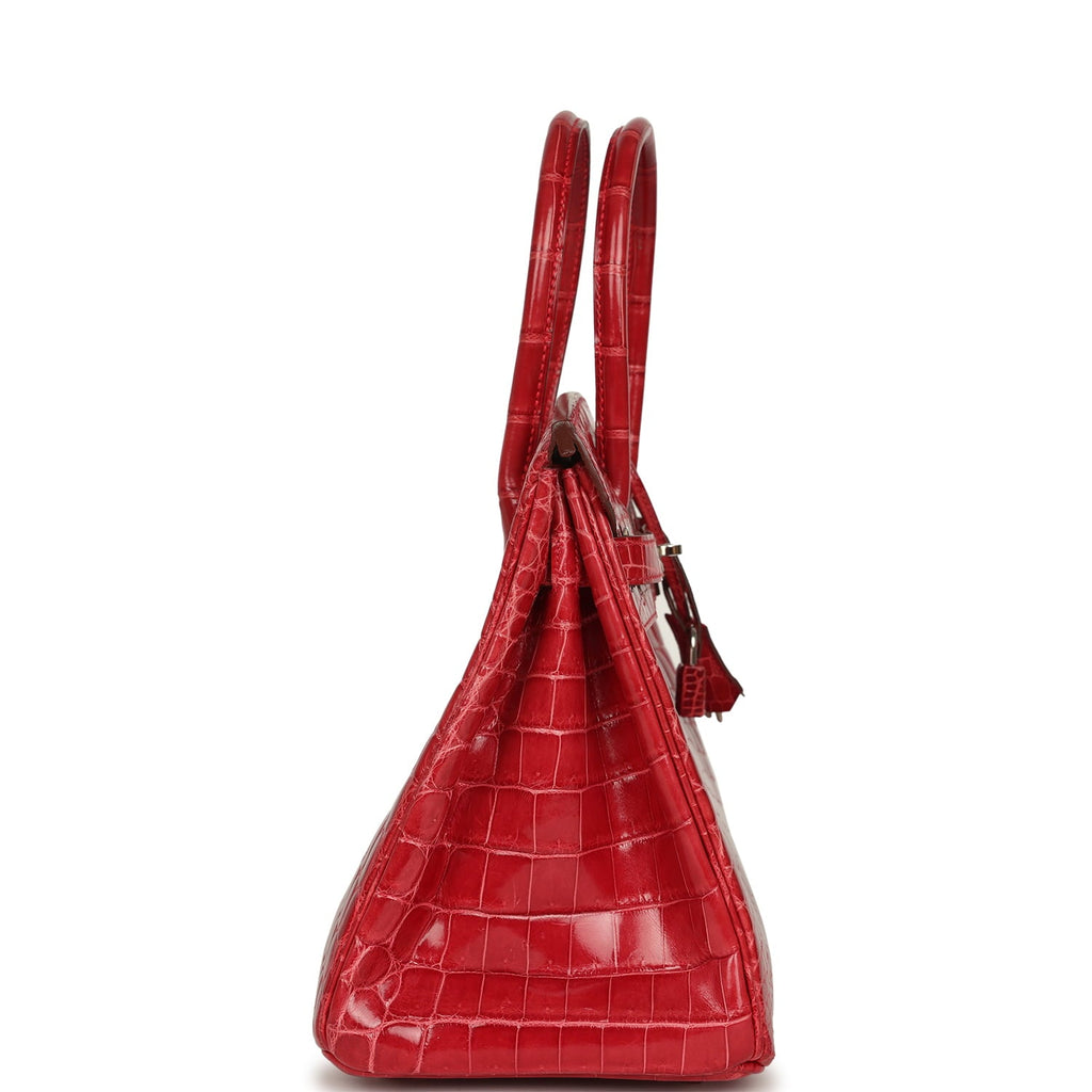 Pre-owned Hermes Birkin 30 Braise Shiny Niloticus Crocodile Palladium Hardware