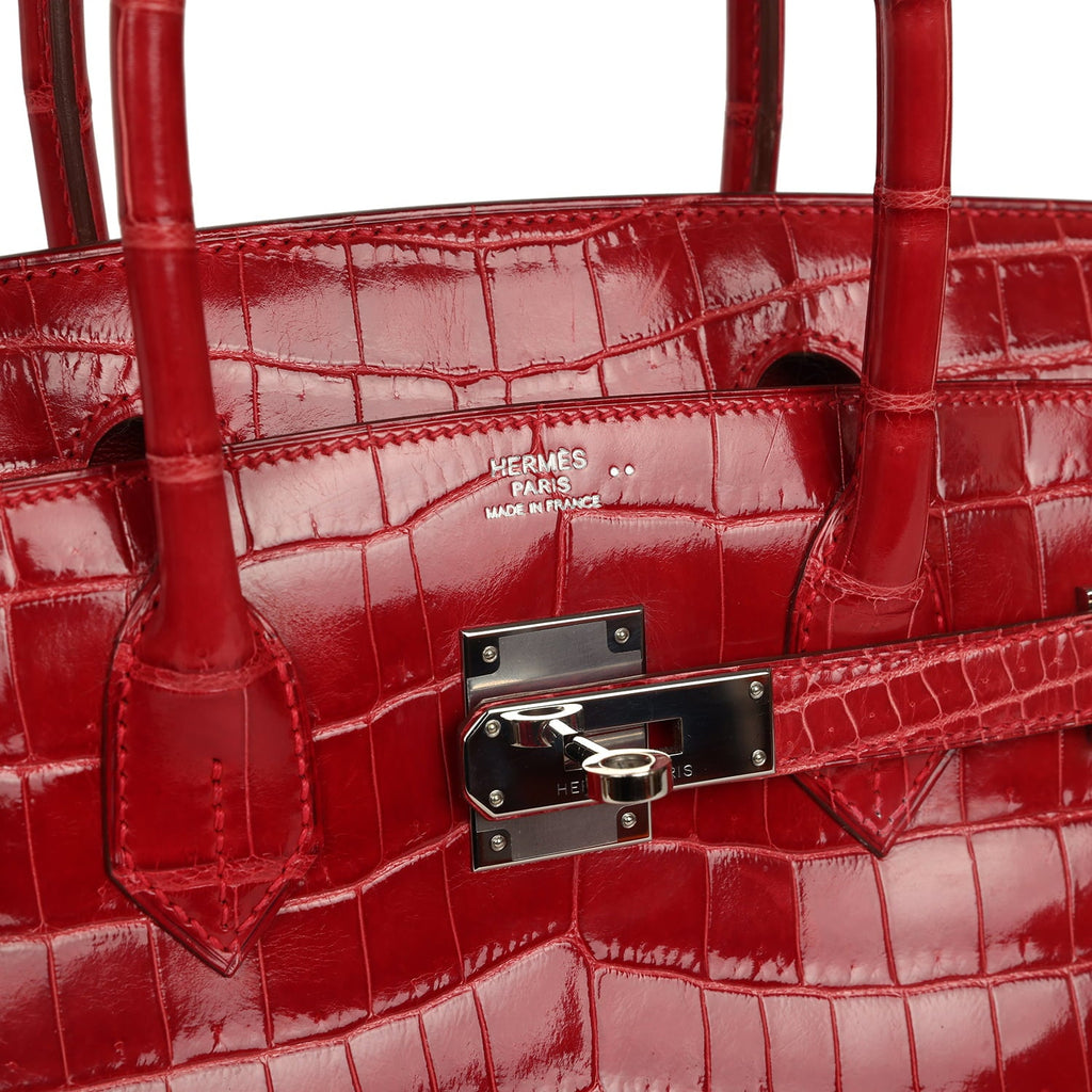 Pre-owned Hermes Birkin 30 Braise Shiny Niloticus Crocodile Palladium Hardware