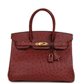 Pre-owned Hermes Birkin 30 Rouge H Ostrich Gold Hardware