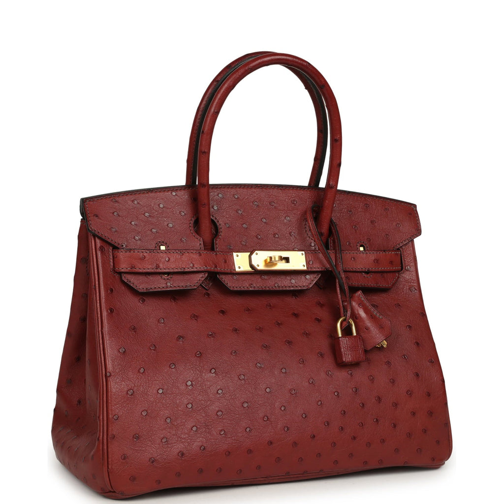 Pre-owned Hermes Birkin 30 Rouge H Ostrich Gold Hardware
