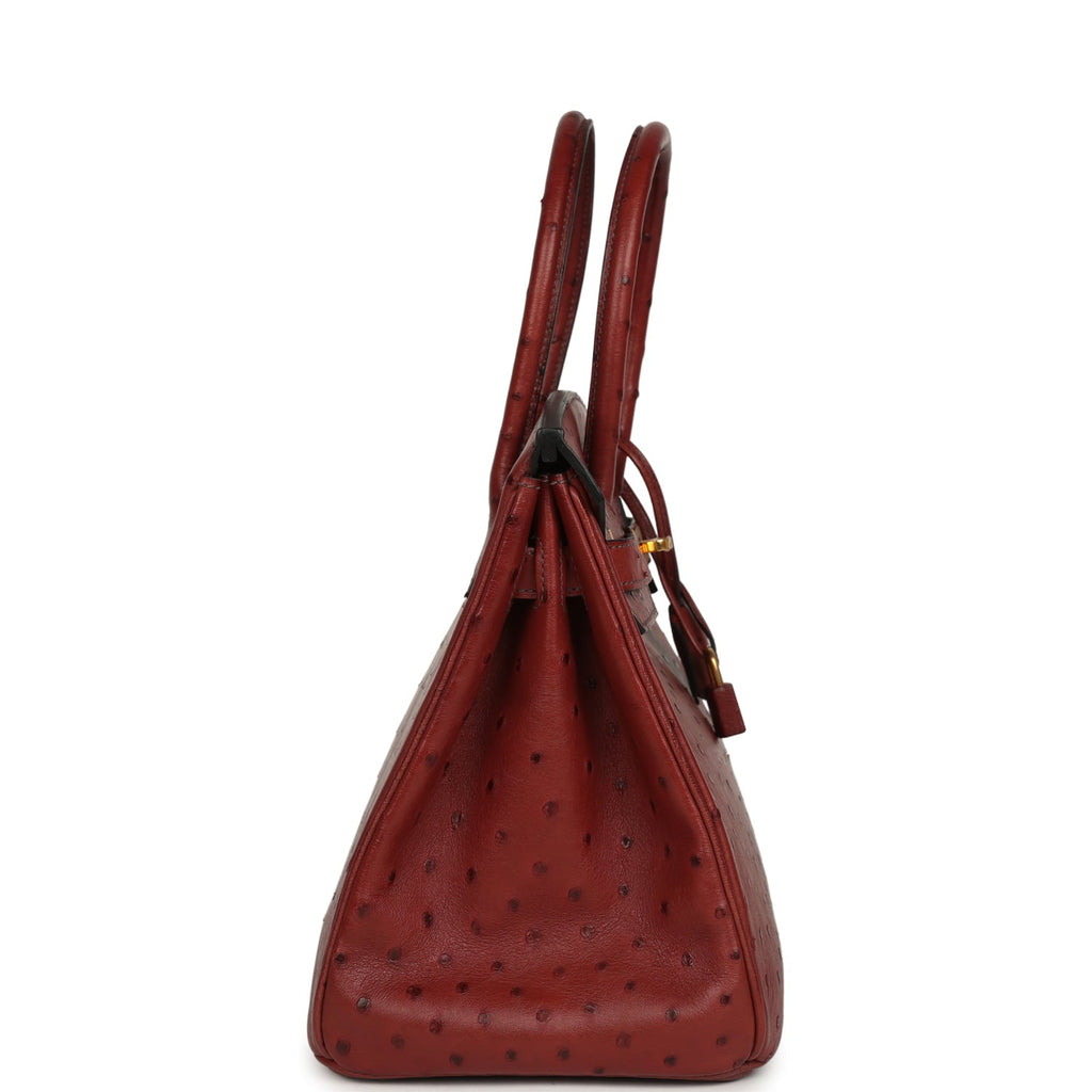 Pre-owned Hermes Birkin 30 Rouge H Ostrich Gold Hardware