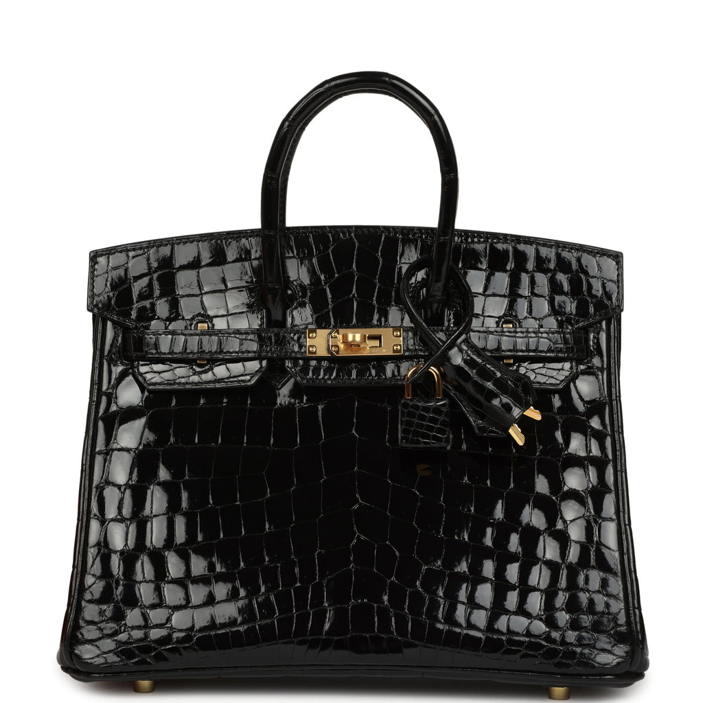 Hermes Birkin 25 Black Shiny Niloticus Crocodile Gold Hardware