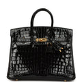 Hermes Birkin 25 Black Shiny Niloticus Crocodile Gold Hardware