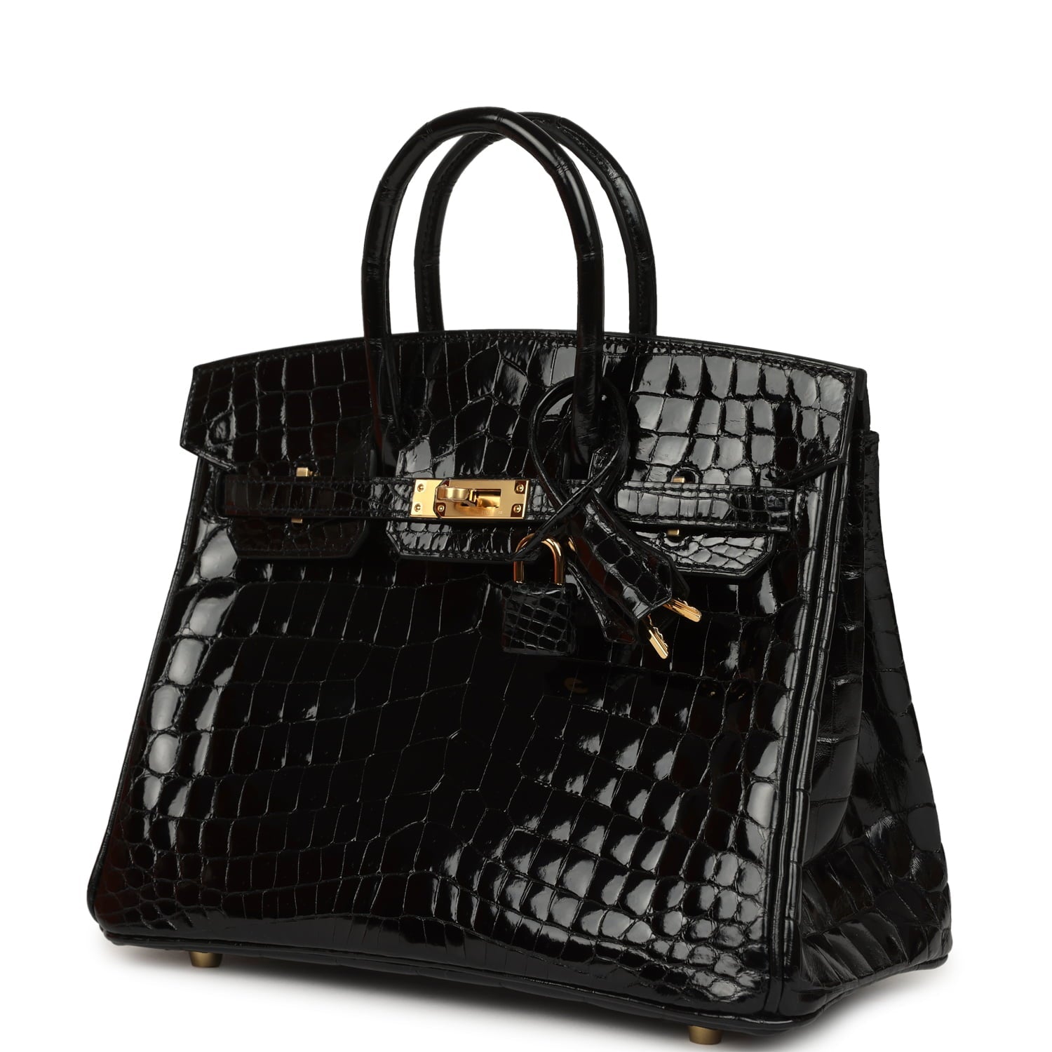 Hermes Birkin 25 Black Shiny Niloticus Crocodile Gold Hardware