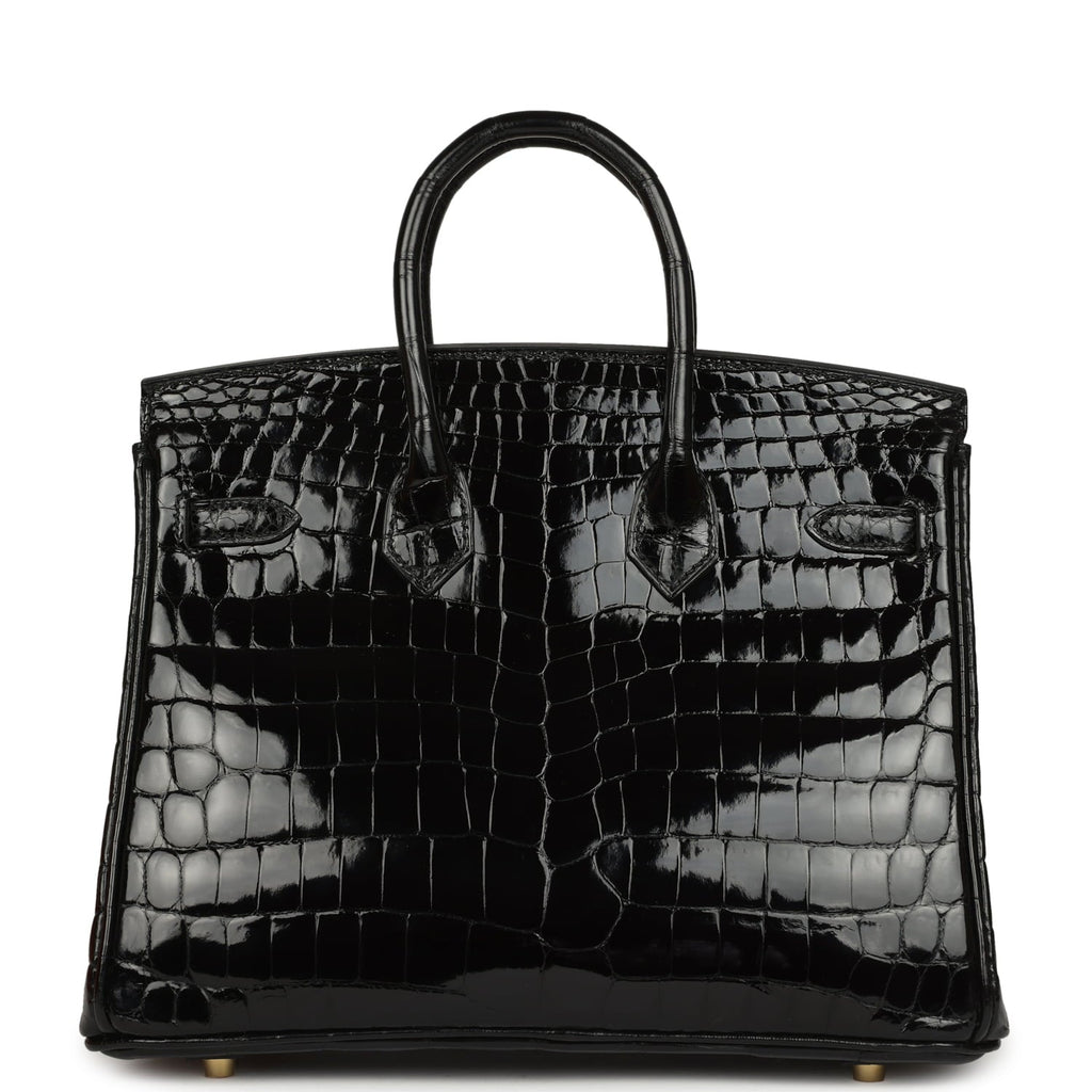 Hermes Birkin 25 Black Shiny Niloticus Crocodile Gold Hardware