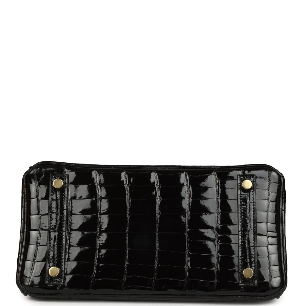 Hermes Birkin 25 Black Shiny Niloticus Crocodile Gold Hardware