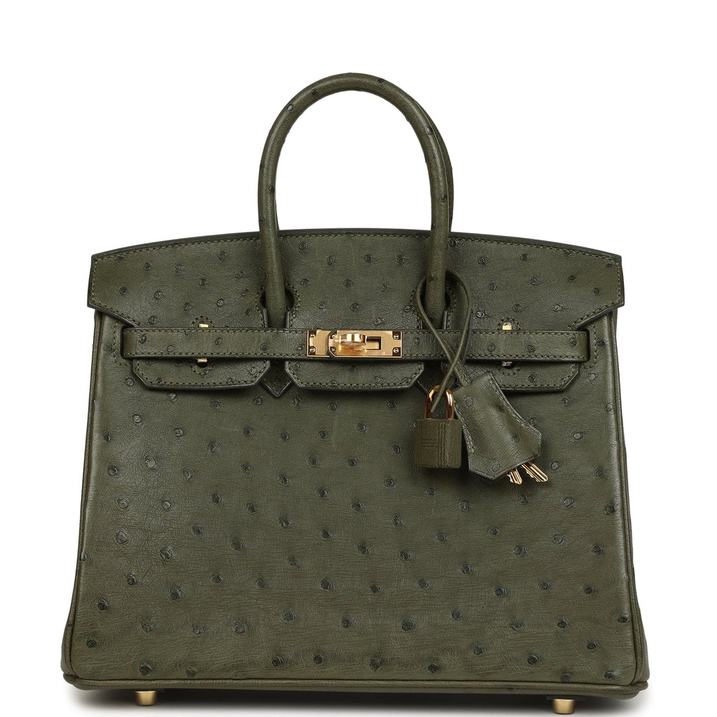 Pre-owned Hermes Birkin 25 Vert Veronese Ostrich Gold Hardware
