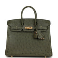 Pre-owned Hermes Birkin 25 Vert Veronese Ostrich Gold Hardware