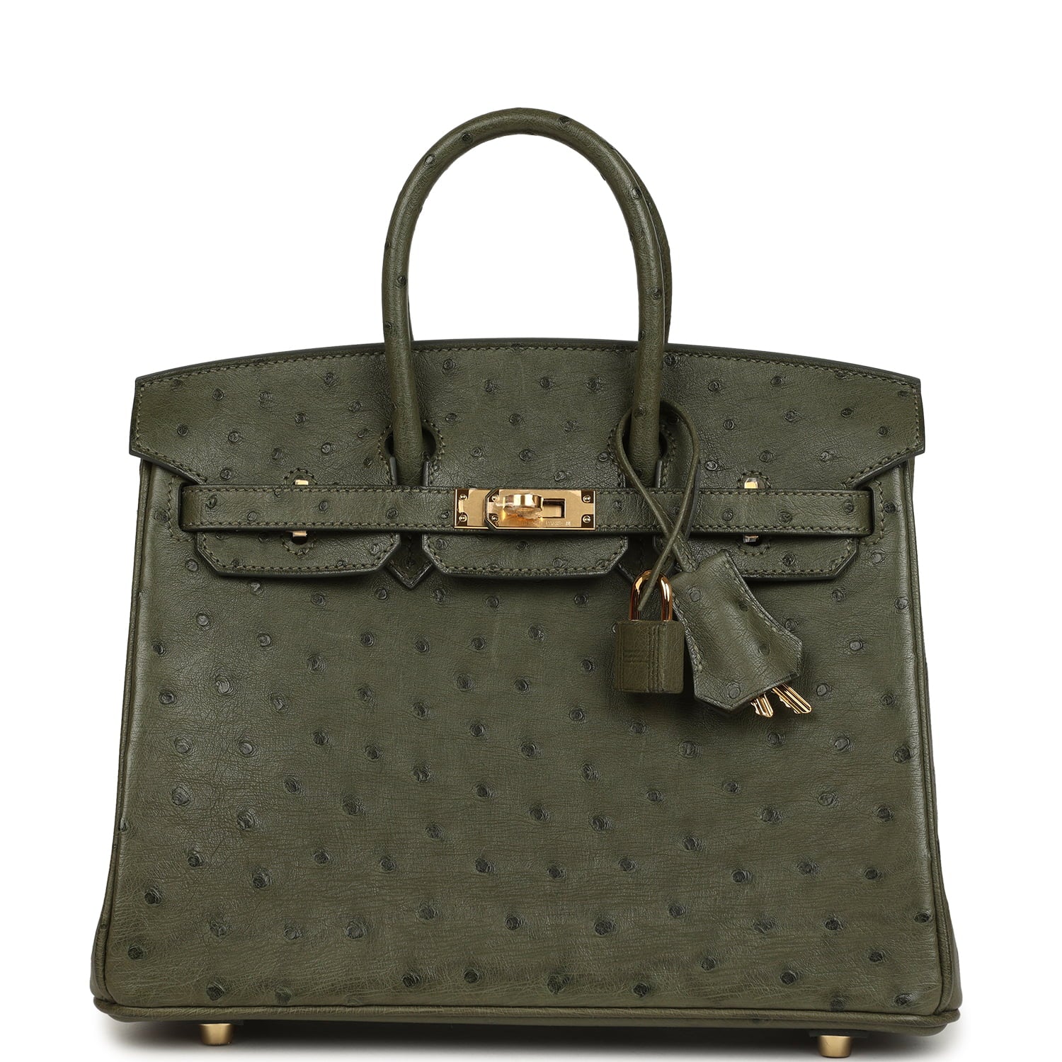 Pre-owned Hermes Birkin 25 Vert Veronese Ostrich Gold Hardware