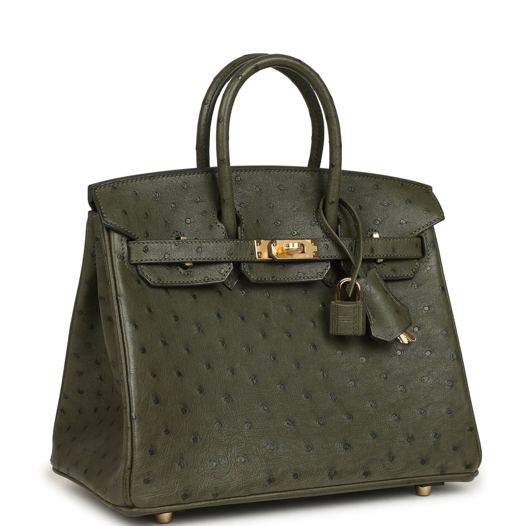 Pre-owned Hermes Birkin 25 Vert Veronese Ostrich Gold Hardware