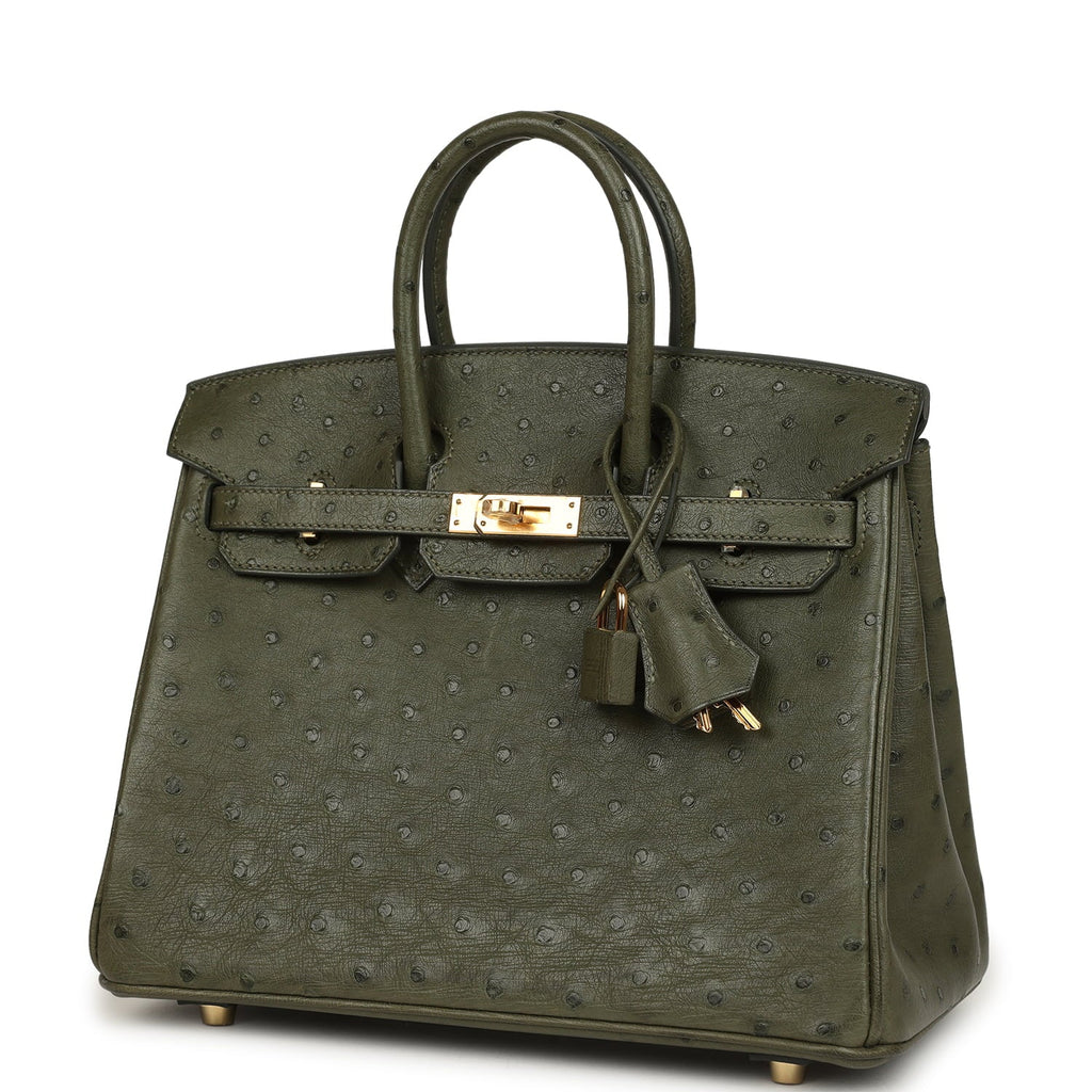 Pre-owned Hermes Birkin 25 Vert Veronese Ostrich Gold Hardware