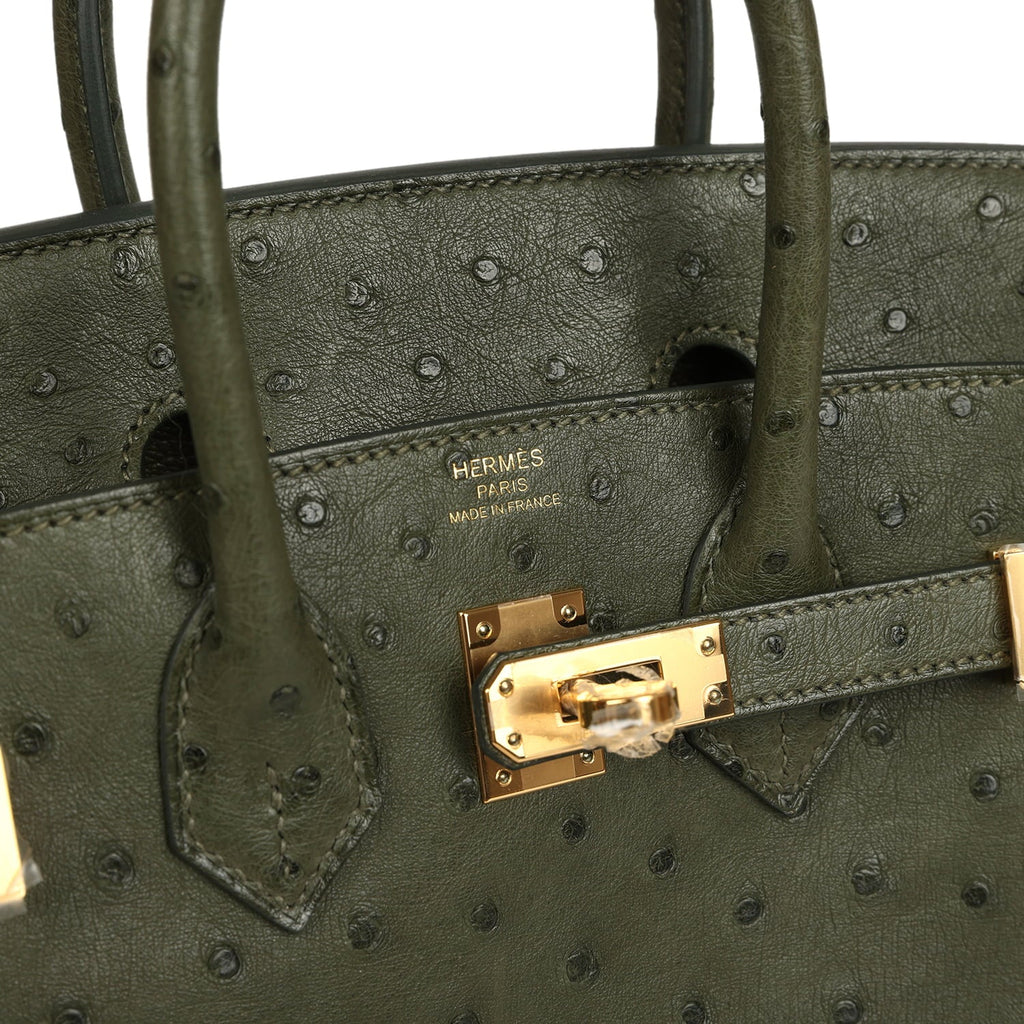 Pre-owned Hermes Birkin 25 Vert Veronese Ostrich Gold Hardware