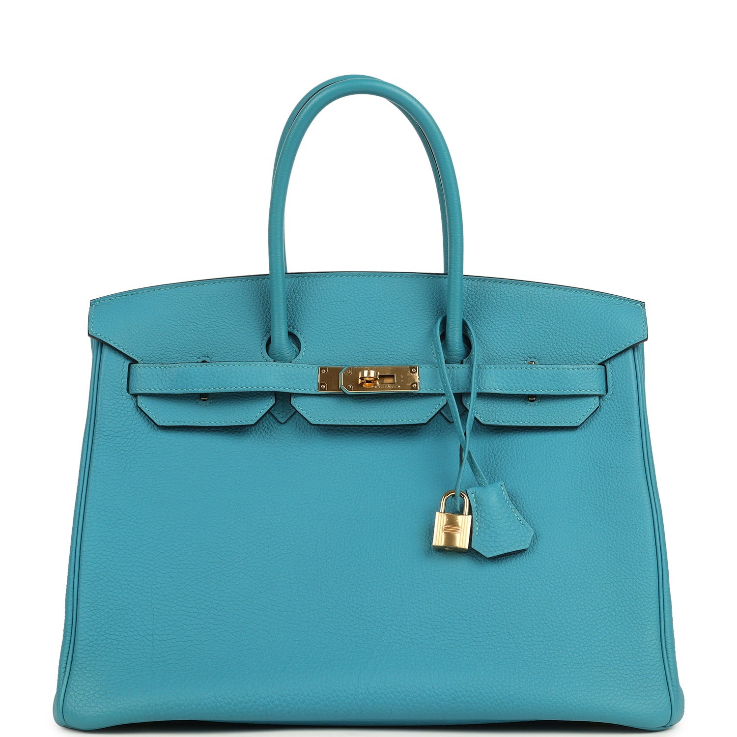 Pre-owned Hermes Birkin 35 Turquoise Togo Gold Hardware