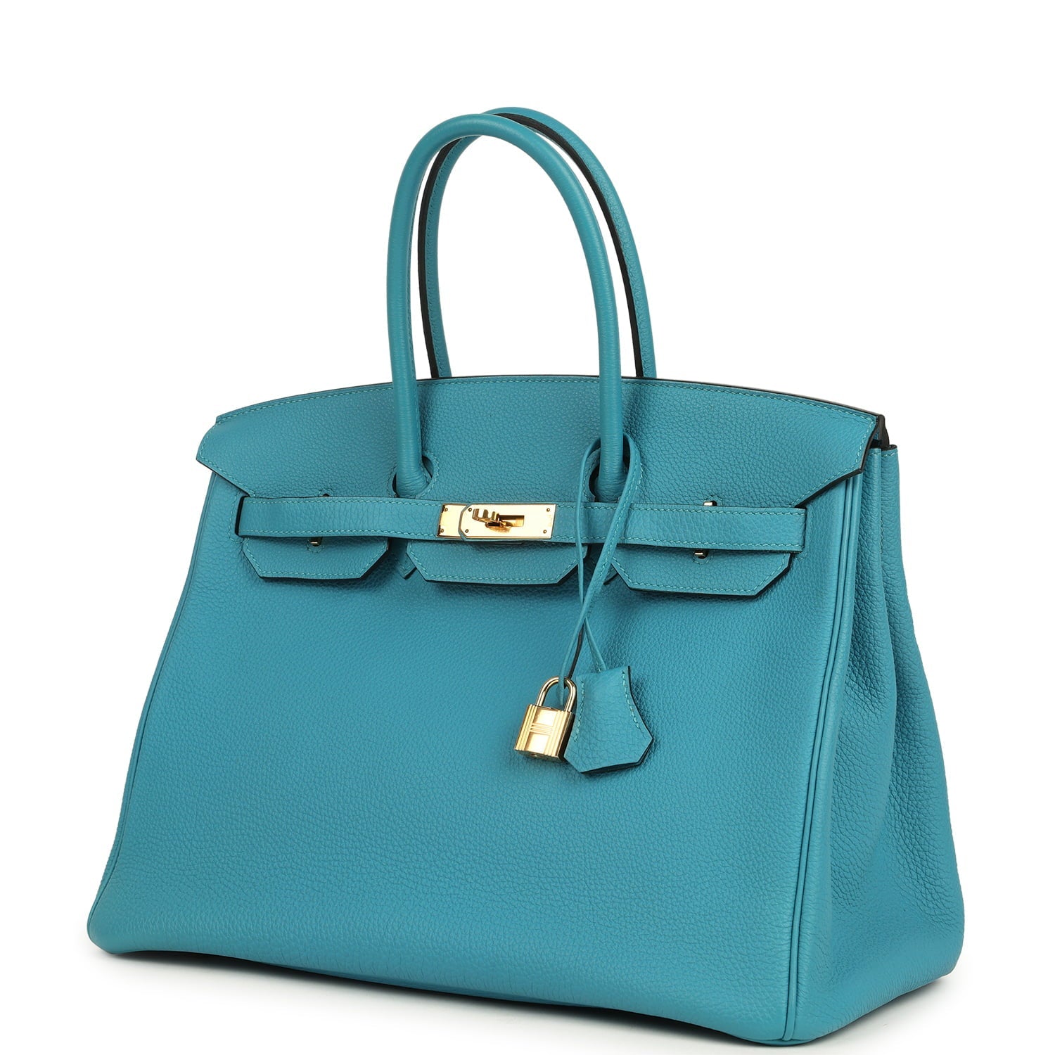 Pre-owned Hermes Birkin 35 Turquoise Togo Gold Hardware