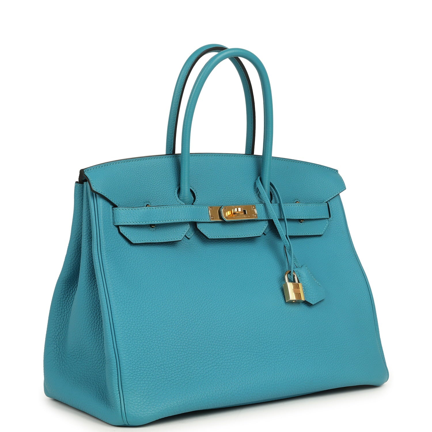 Pre-owned Hermes Birkin 35 Turquoise Togo Gold Hardware