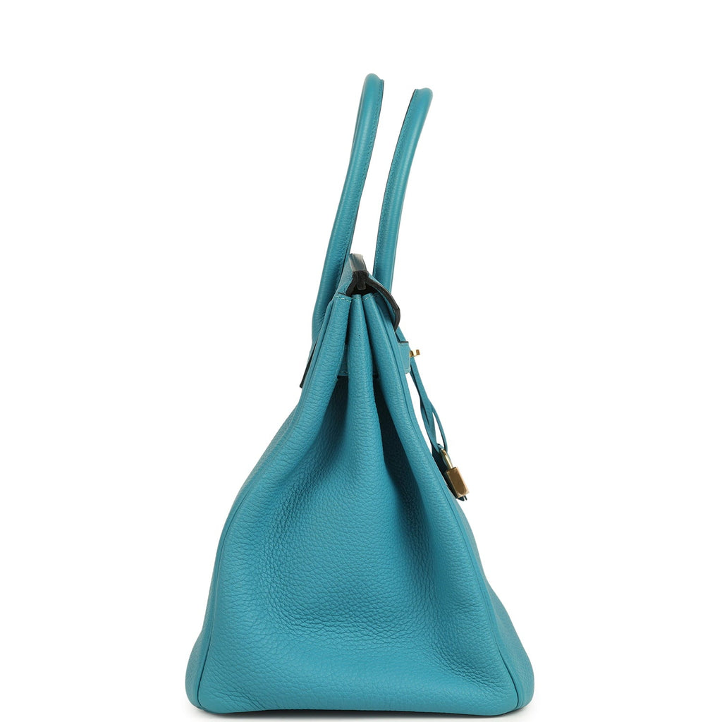 Pre-owned Hermes Birkin 35 Turquoise Togo Gold Hardware