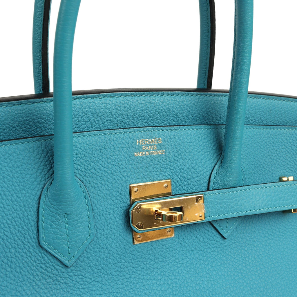 Pre-owned Hermes Birkin 35 Turquoise Togo Gold Hardware