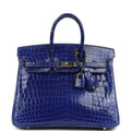 Pre-owned Hermes Birkin 25 Bleu Electric Shiny Niloticus Crocodile Palladium Hardware