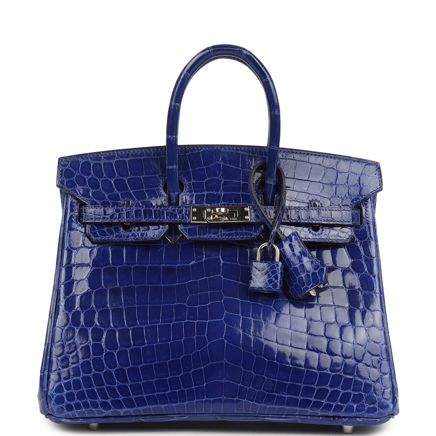 Pre-owned Hermes Birkin 25 Bleu Electric Shiny Niloticus Crocodile Palladium Hardware