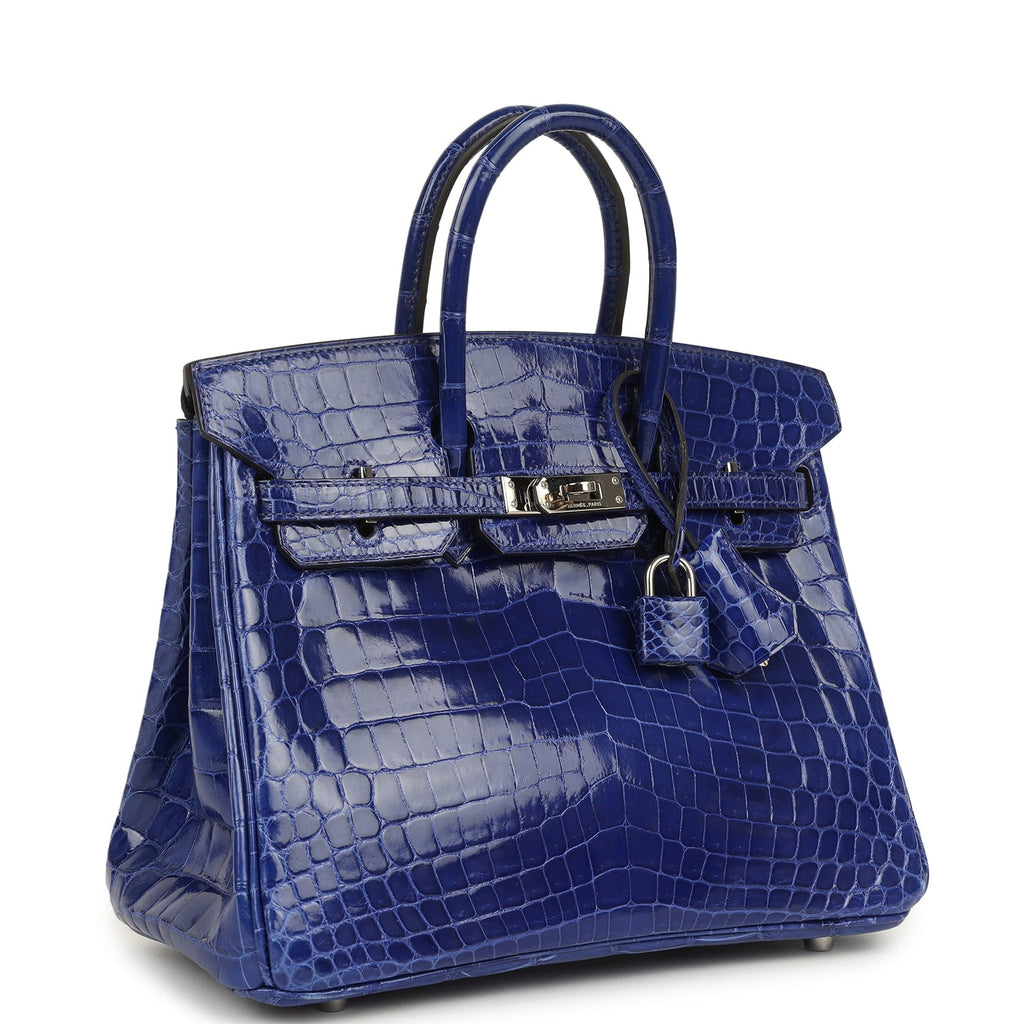 Pre-owned Hermes Birkin 25 Bleu Electric Shiny Niloticus Crocodile Palladium Hardware