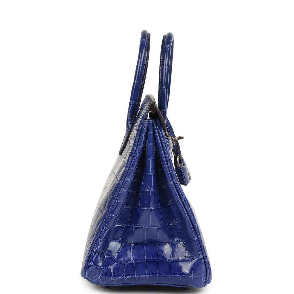 Pre-owned Hermes Birkin 25 Bleu Electric Shiny Niloticus Crocodile Palladium Hardware