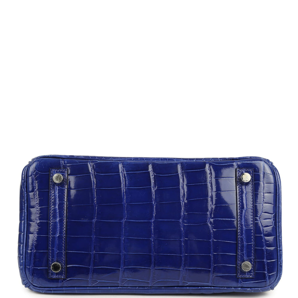 Pre-owned Hermes Birkin 25 Bleu Electric Shiny Niloticus Crocodile Palladium Hardware