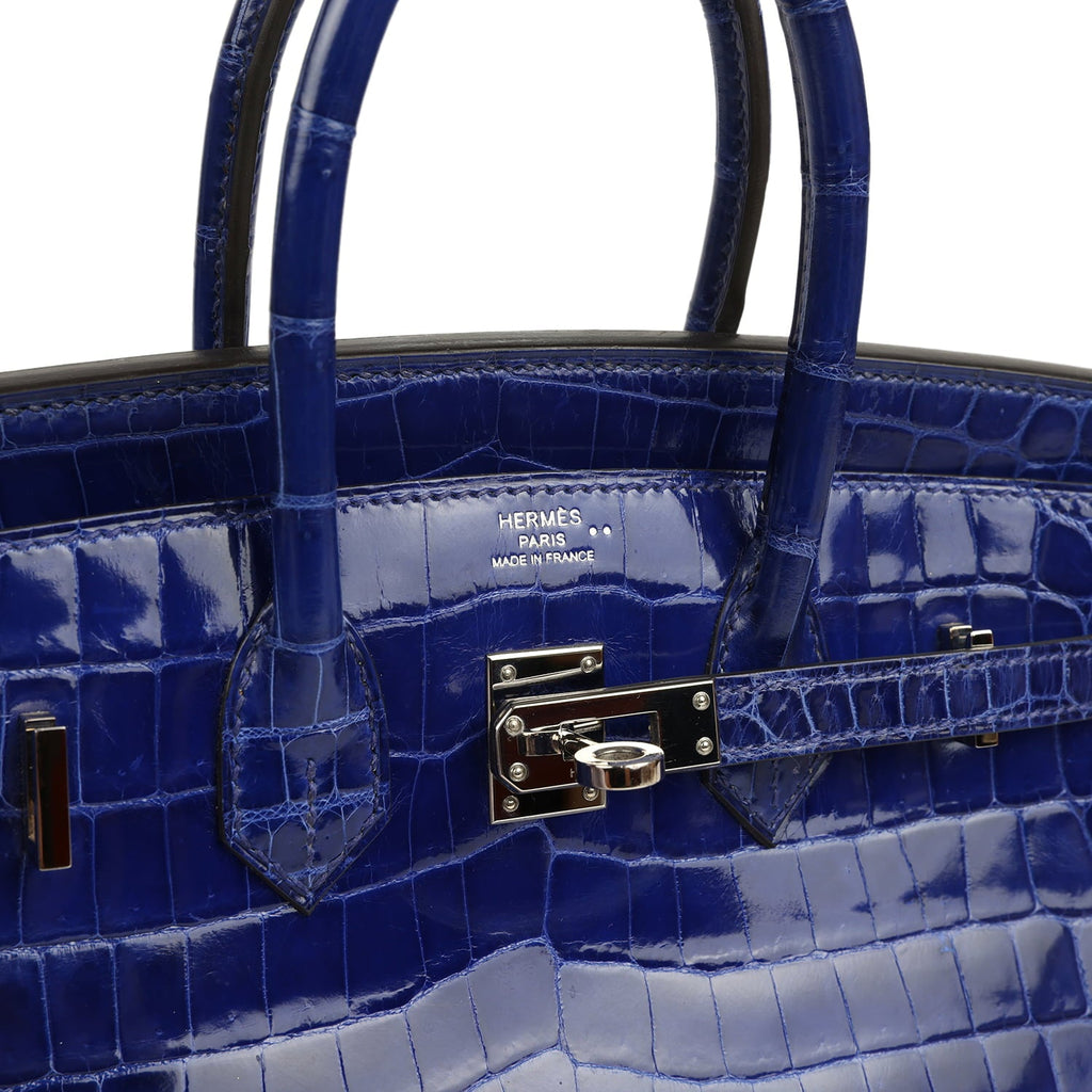 Pre-owned Hermes Birkin 25 Bleu Electric Shiny Niloticus Crocodile Palladium Hardware