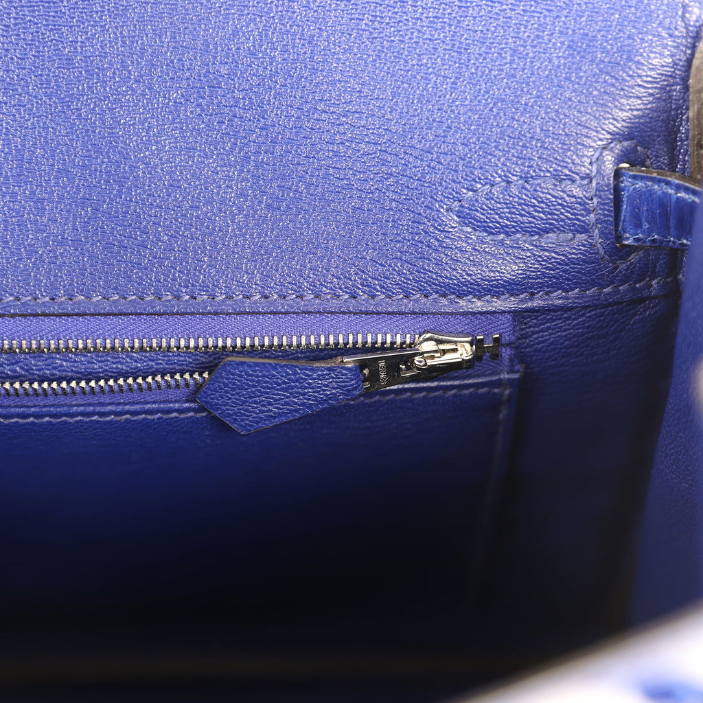 Pre-owned Hermes Birkin 25 Bleu Electric Shiny Niloticus Crocodile Palladium Hardware