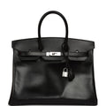 Vintage Hermes Birkin 35 Black Box Palladium Hardware