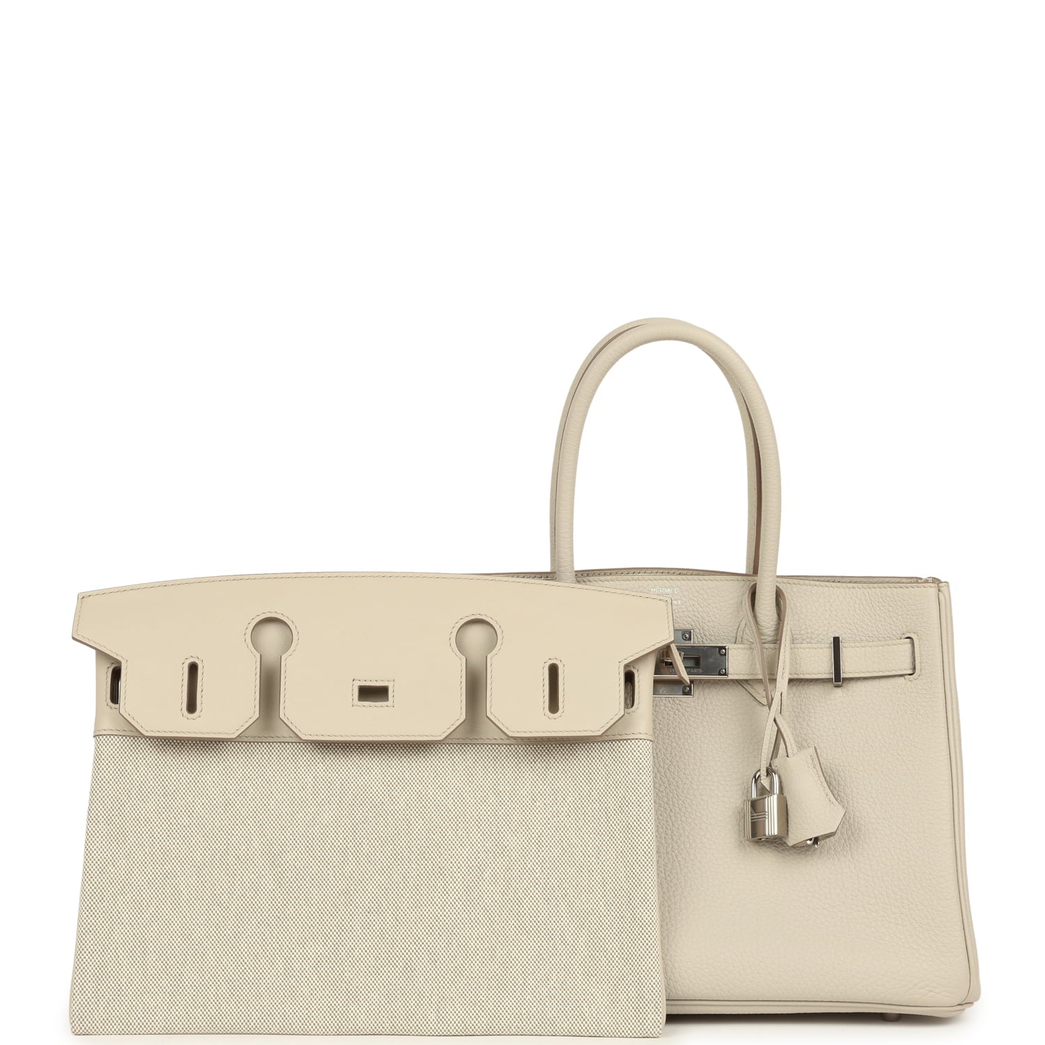 Pre-owned Hermes 3 en 1 Birkin 30 Beton Togo and Swift Palladium Hardware