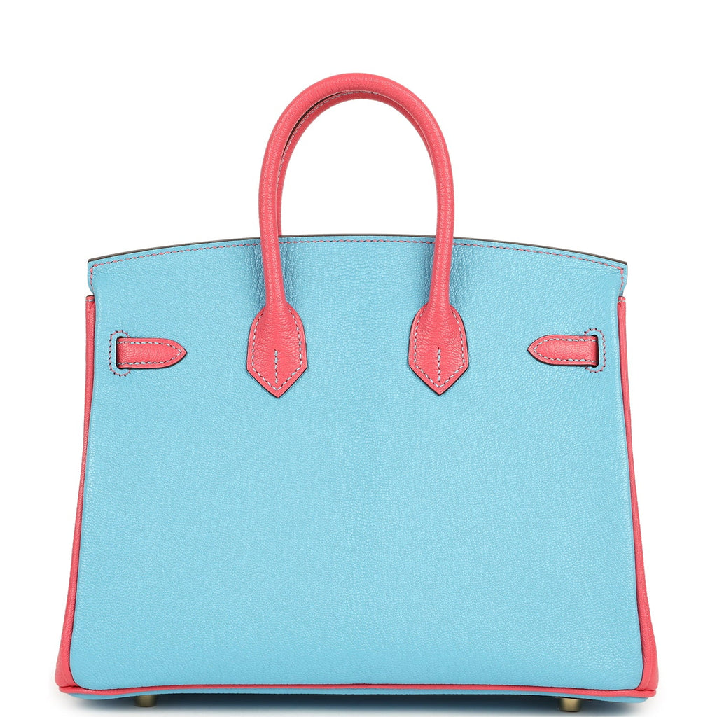 Hermes Special Order (HSS) Birkin 25 Celeste and Rose Lipstick Chevre Mysore Brushed Gold Hardware