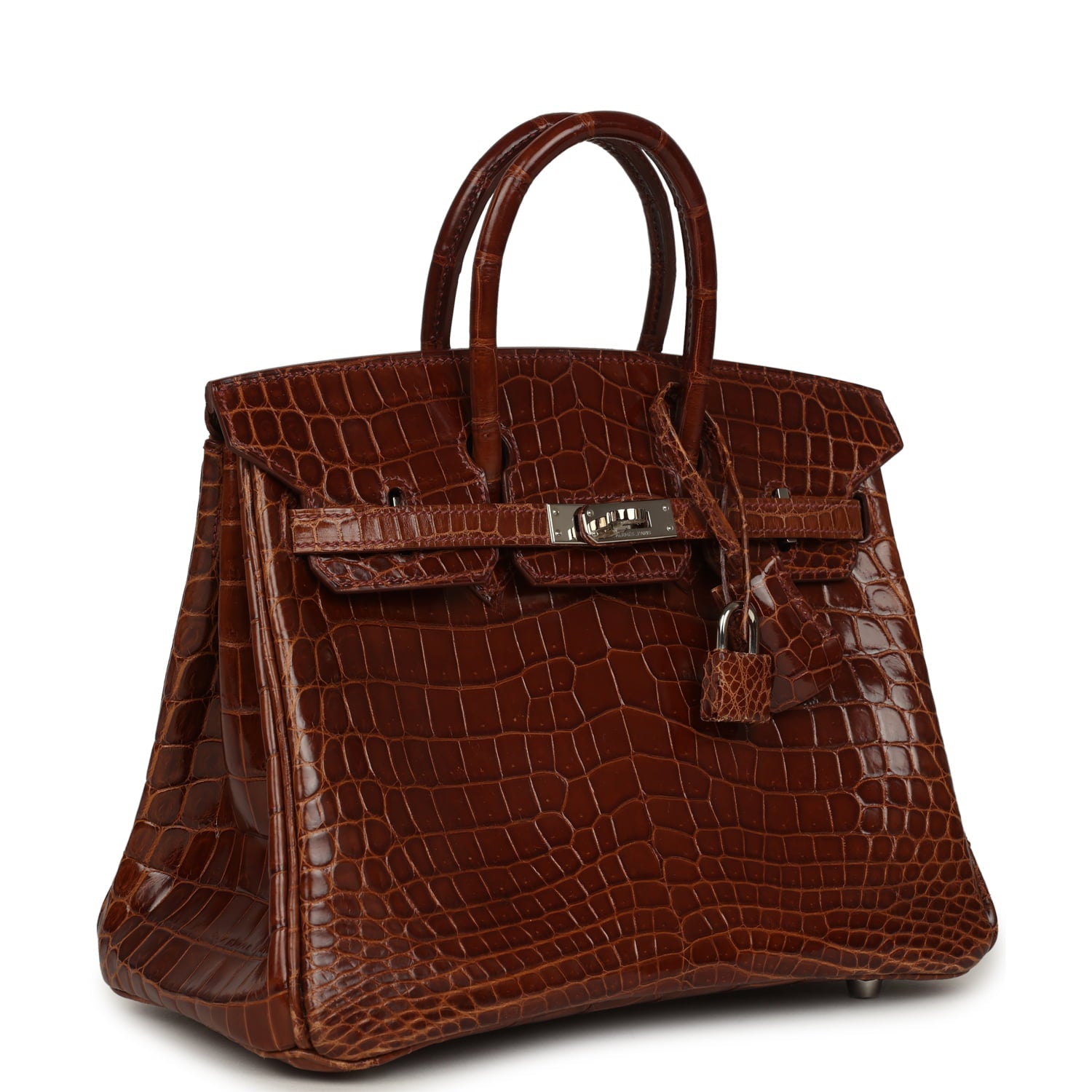 Pre-owned Hermes Birkin 25 Miel Shiny Niloticus Crocodile Palladium Hardware