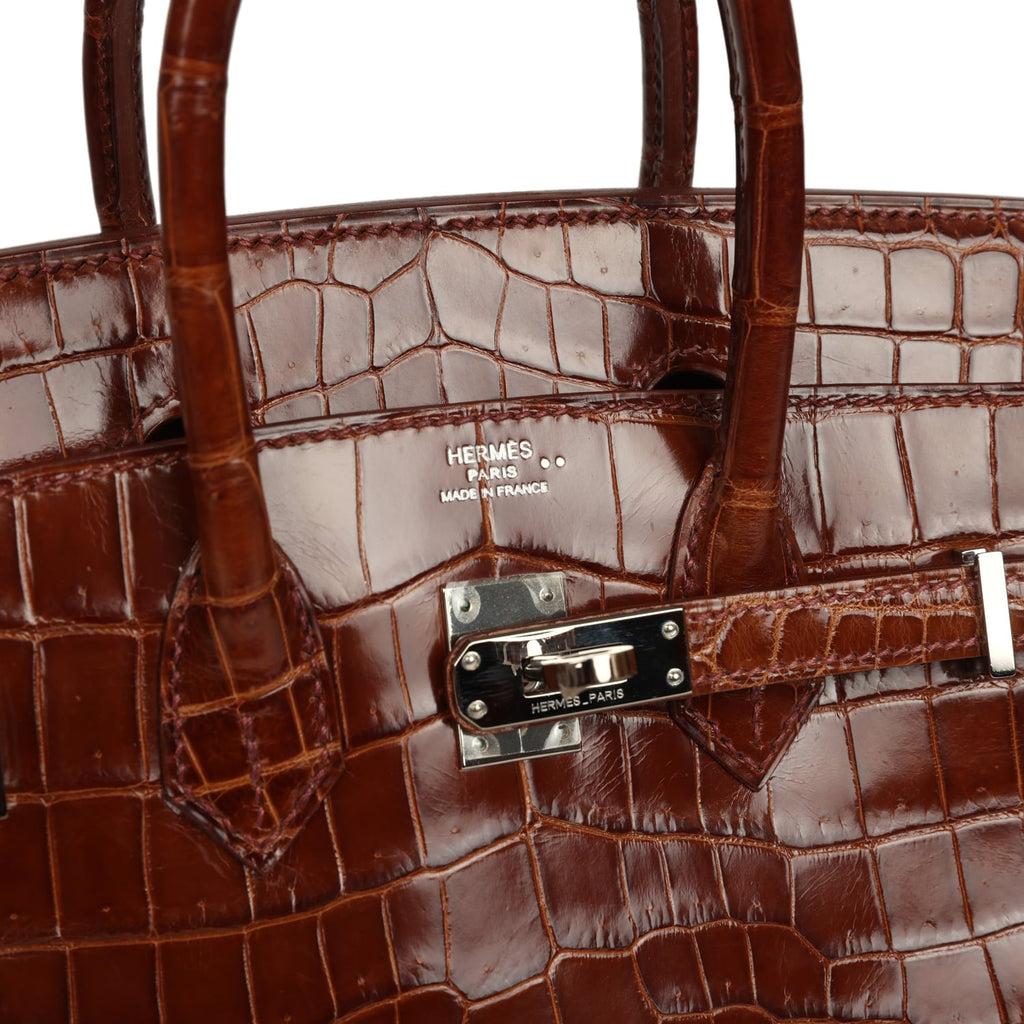 Pre-owned Hermes Birkin 25 Miel Shiny Niloticus Crocodile Palladium Hardware