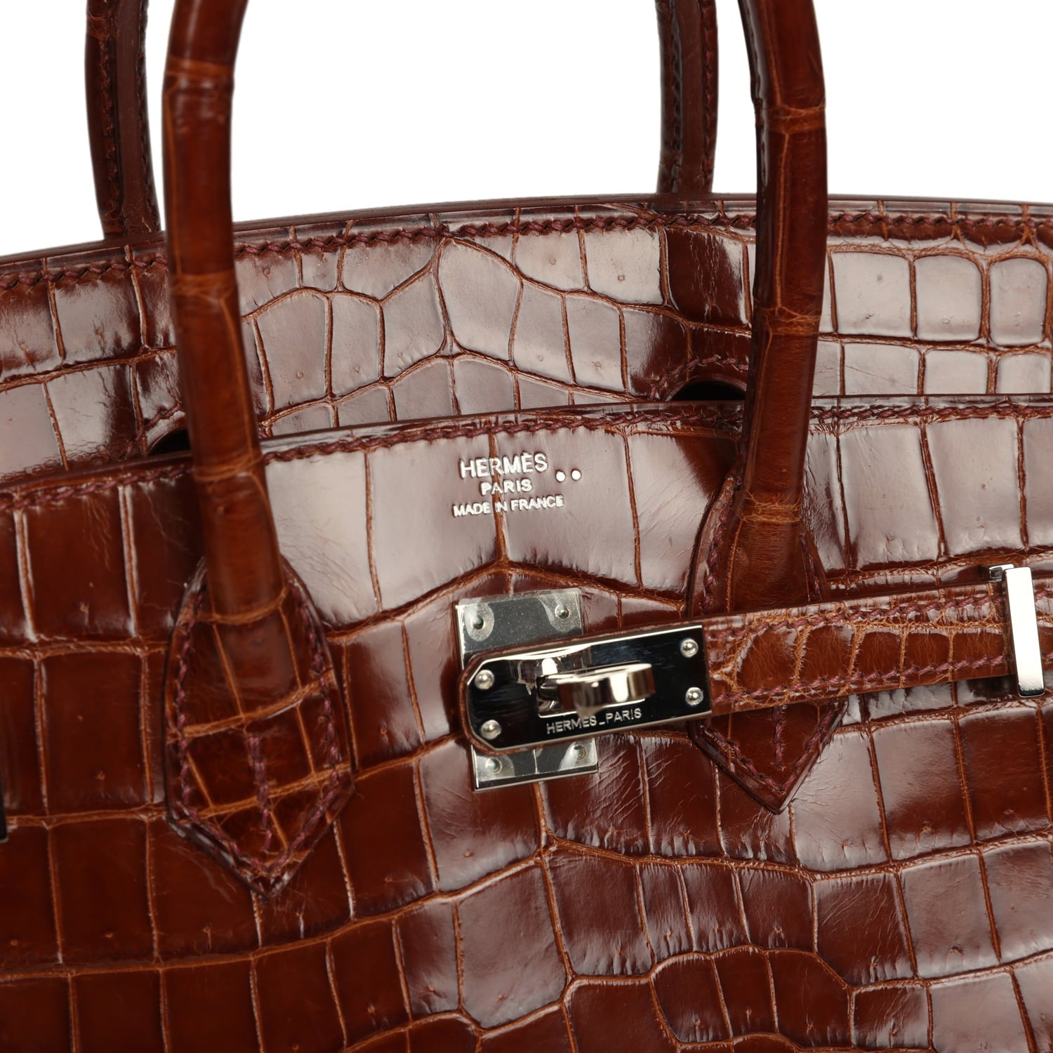 Pre-owned Hermes Birkin 25 Miel Shiny Niloticus Crocodile Palladium Hardware