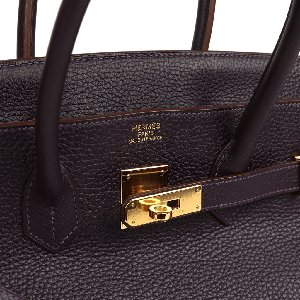 Pre-owned Hermes Birkin 35 Raisin Clemence Gold Hardware