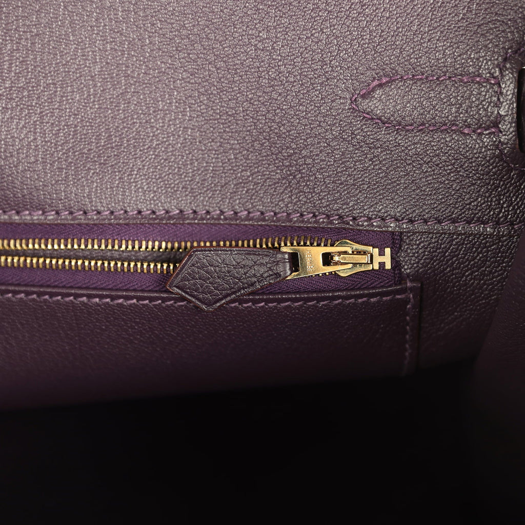 Pre-owned Hermes Birkin 35 Raisin Clemence Gold Hardware